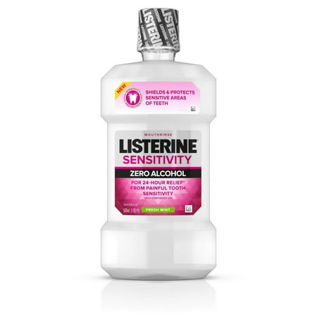 Listerine 24-HR Tooth Sensitivity Relief & Protection Alcohol-Free Formula Mouthwash, Fresh Mint, 500mL (Pack of 2)
