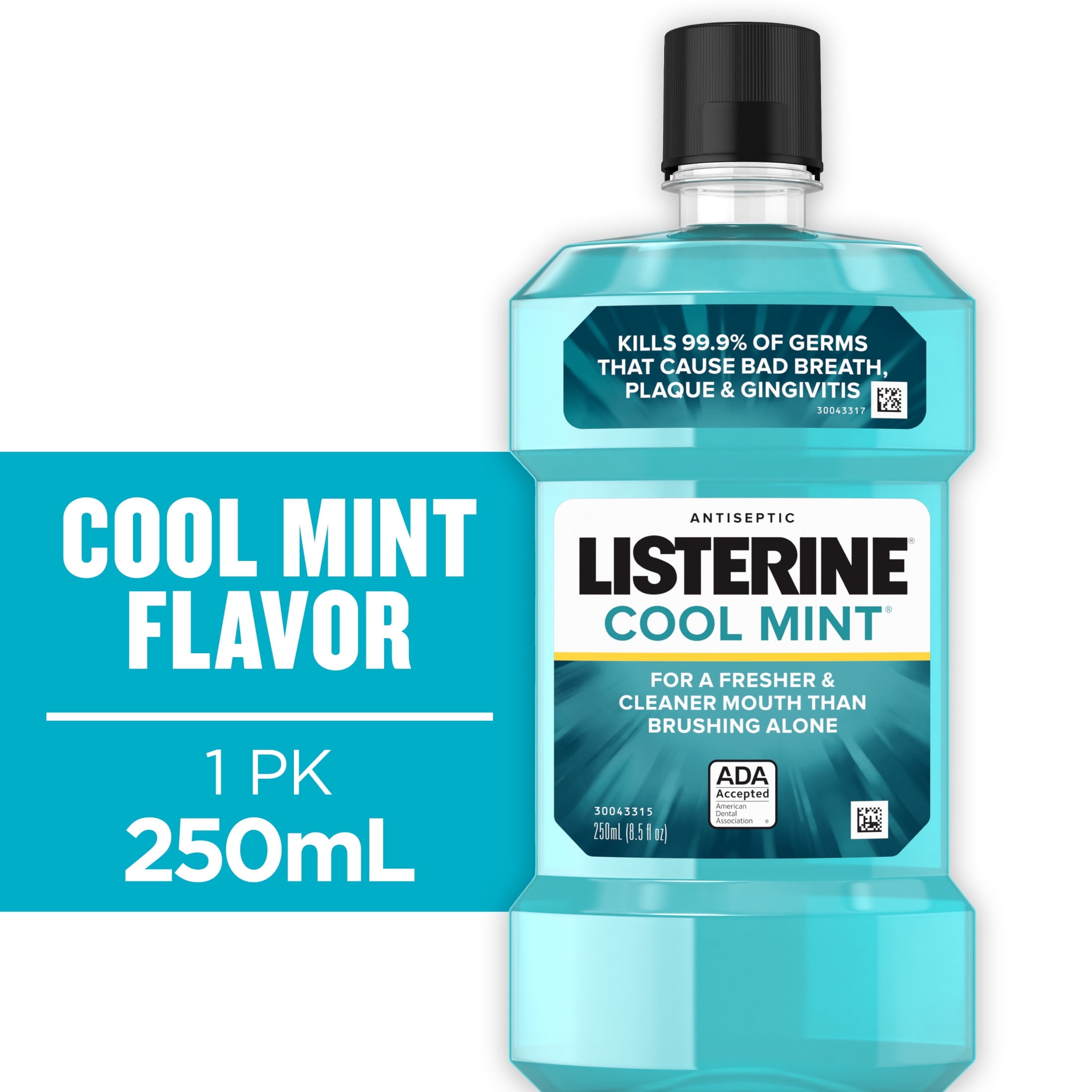 Listerine Cool Mint Intense Antiseptic Mouthwash, For Bad Breath & Plaque Oral Care, 250 mL