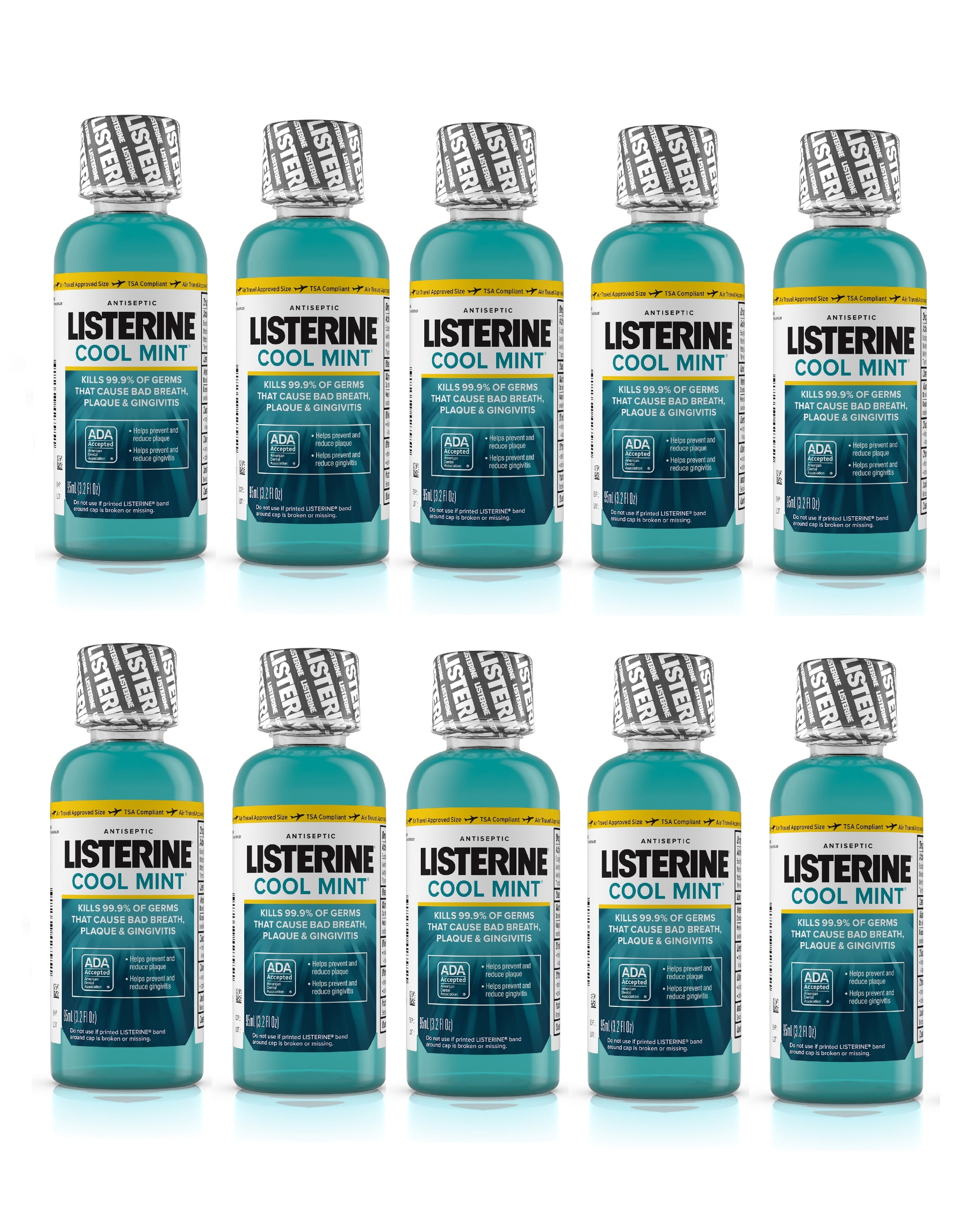 Listerine Antiseptic Mouthwash, Cool Mint, 3.2 Fluid Ounces, 10 Pack