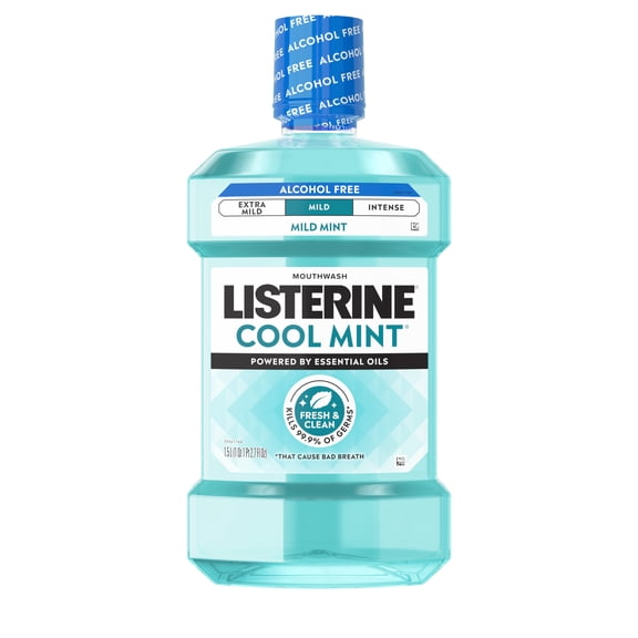 Listerine Cool Mint Alcohol Free Mild Oral Care Mouthwash for Bad Breath, Cool Mint Mild, 1.5 L
