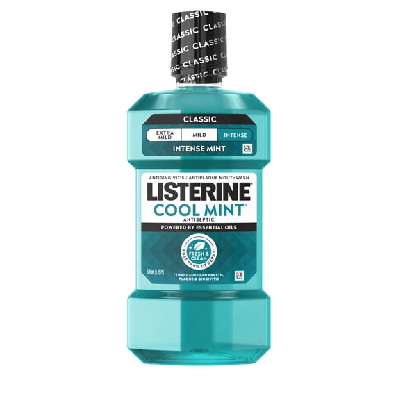Listerine Cool Mint Intense Antiseptic Mouthwash, Bad Breath & Plaque Oral Care, 500 mL