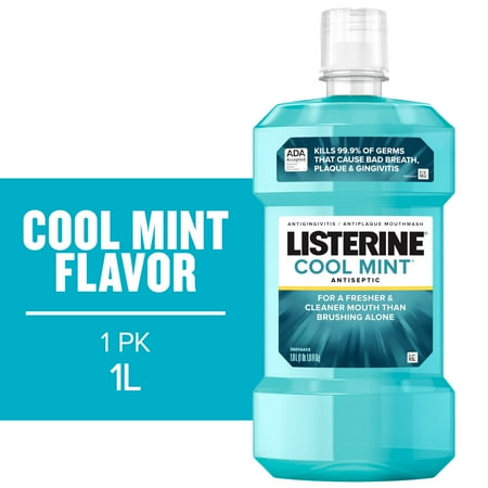Listerine Cool Mint Antiseptic Mouthwash, For Bad Breath & Plaque Oral Care, 1 L