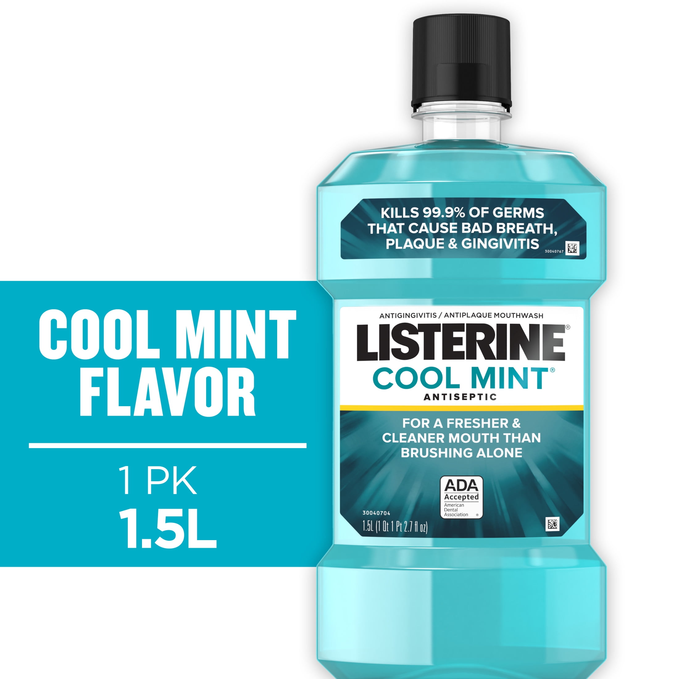 Listerine Cool Mint Intense Antiseptic Mouthwash, For Bad Breath & Plaque Oral Care, 1.5 L