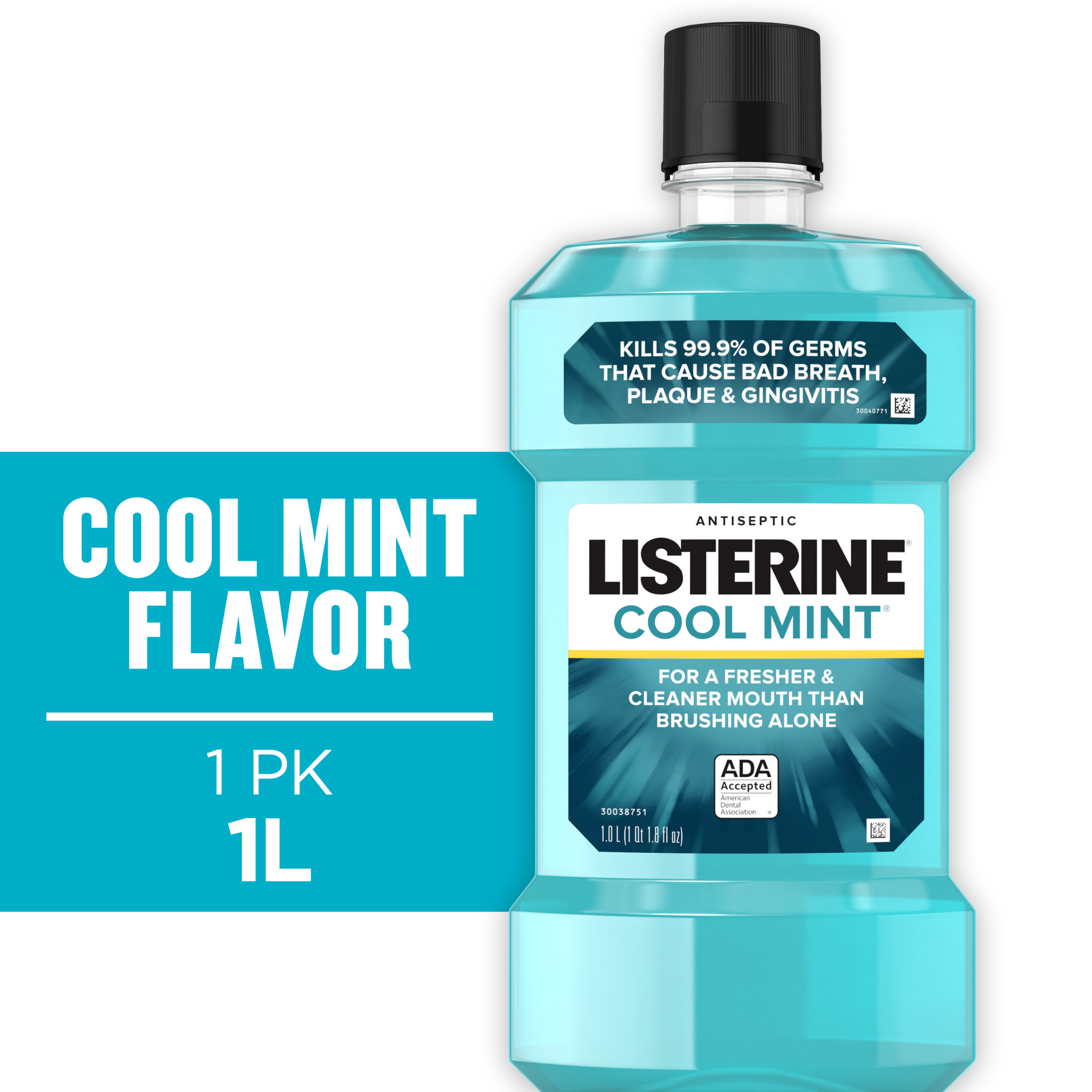 Listerine Cool Mint Antiseptic Mouthwash/Mouth Rinse for Bad Breath & Plaque, 1 L - image 1 of 12