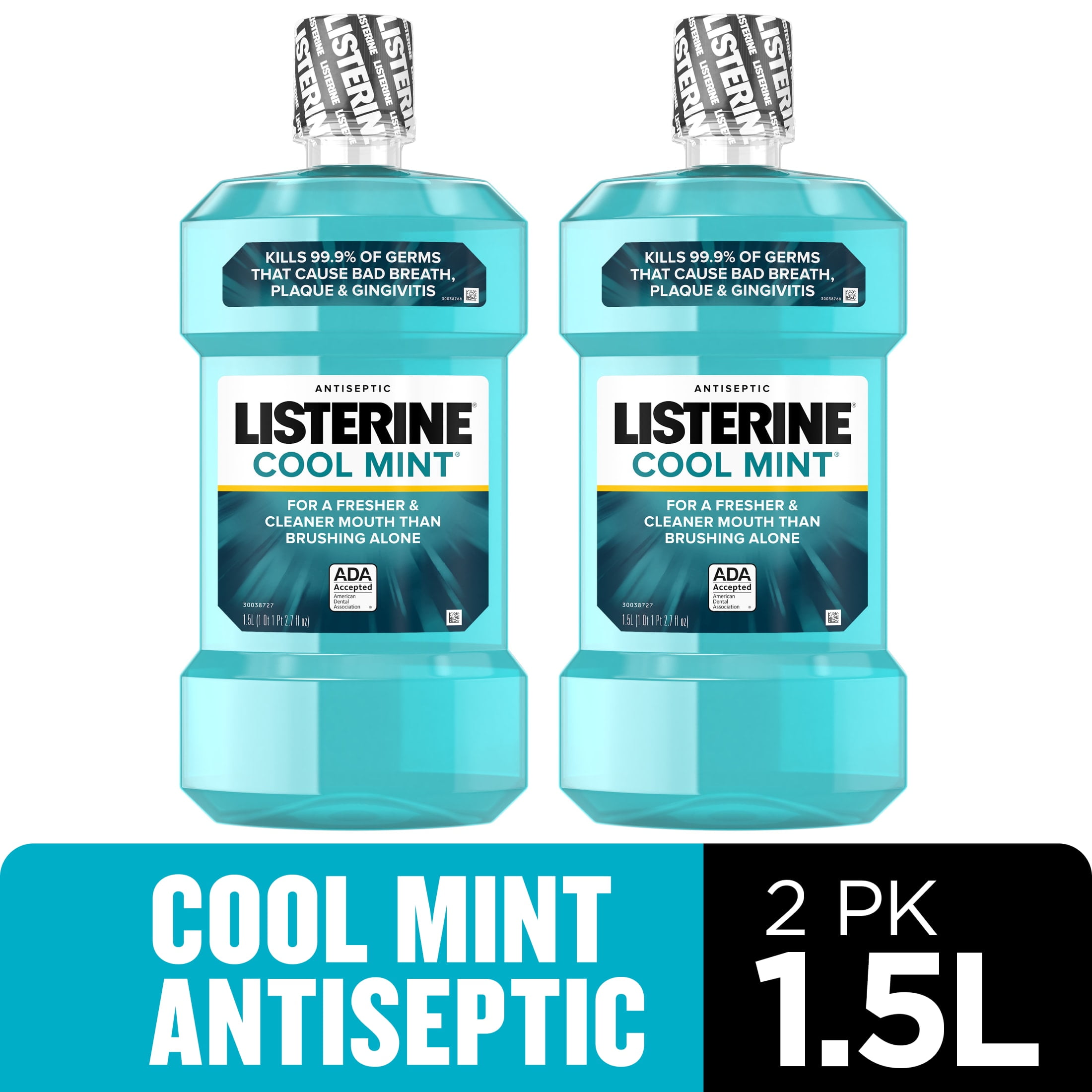 Listerine Cool Mint Antiseptic Mouthwash for Bad Breath, 1.5 L, 2 Pack