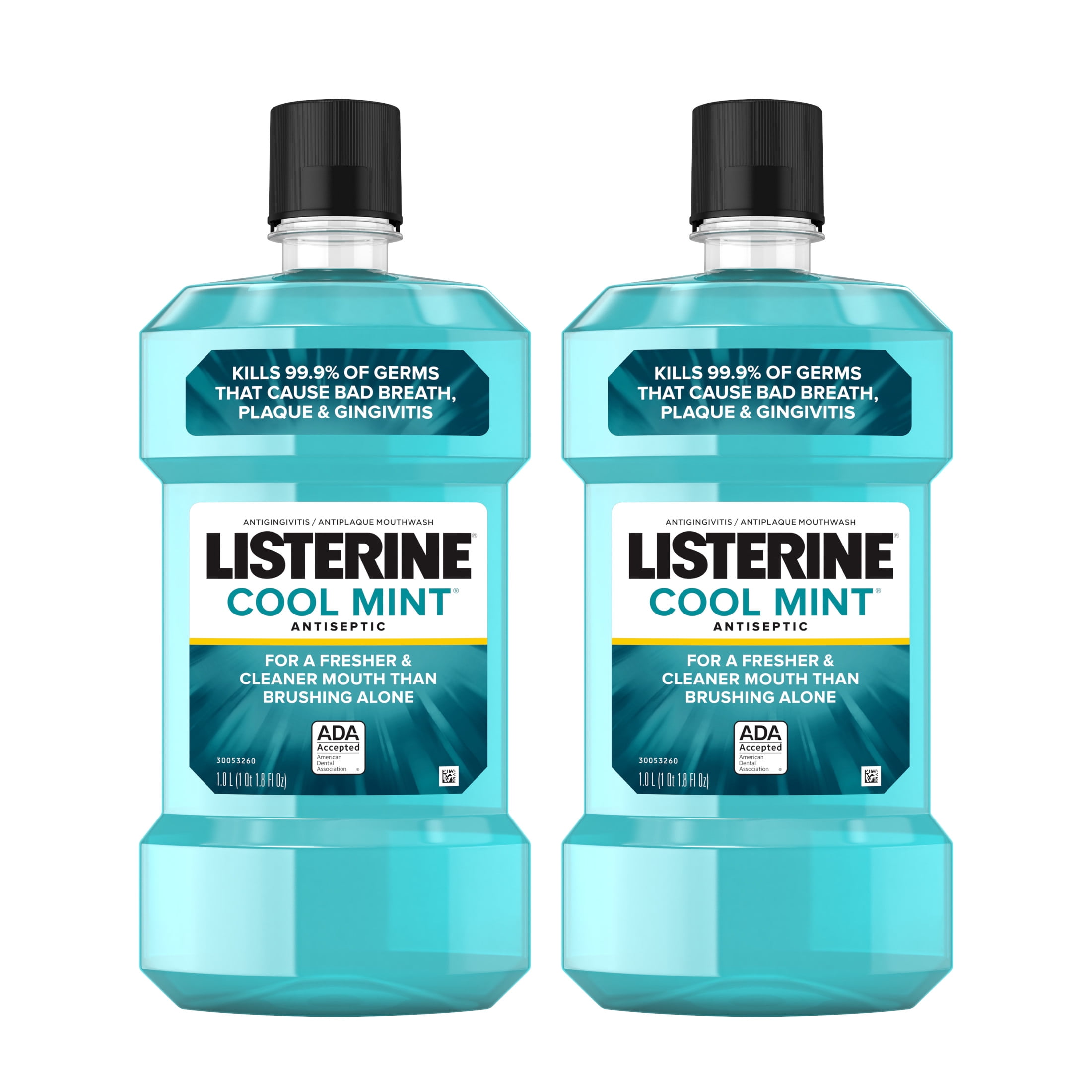 Listerine Cool Mint Antiseptic Mouthwash for Bad Breath, 2 x 1 L