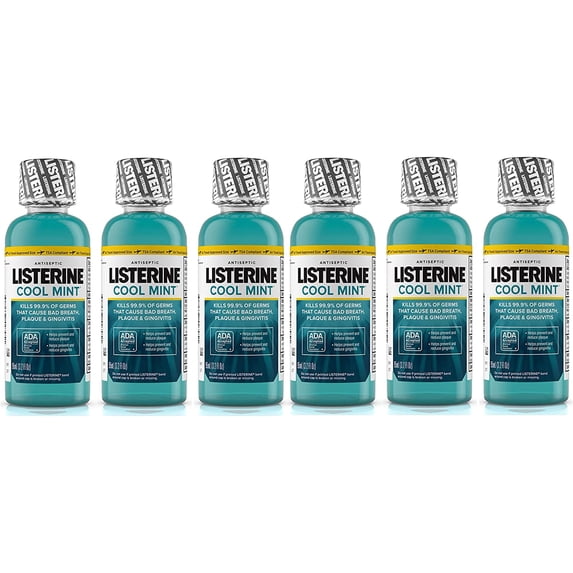 Listerine Cool Mint Antiseptic Mouthwash for Bad Breath, Travel Size 3.2 oz (6 Pack)