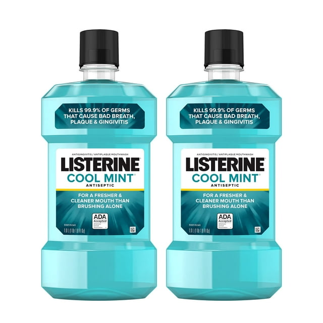 Listerine Cool Mint Antiseptic Mouthwash to Kill 99 of Germs That Cause Bad Breath, Plaque and