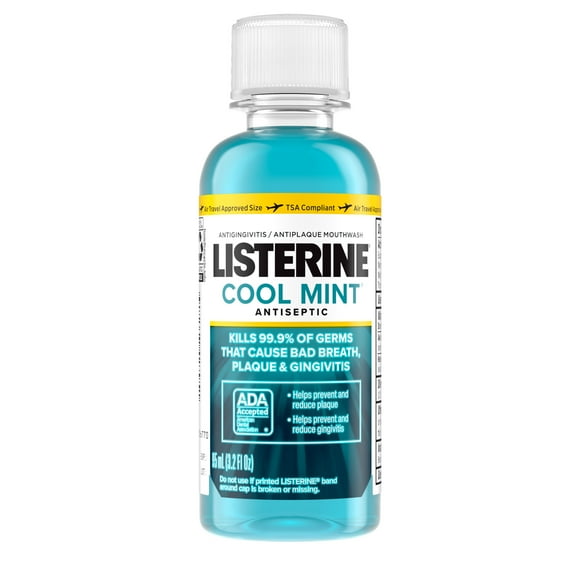 Listerine Cool Mint Antiseptic Travel Mouthwash for Bad Breath, 3.2 oz