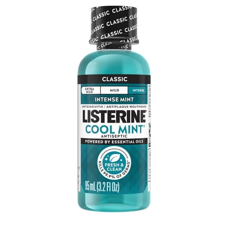 Listerine Cool Mint Intense Antiseptic Mouthwash, For Bad Breath & Plaque Oral Care, 3.2 oz
