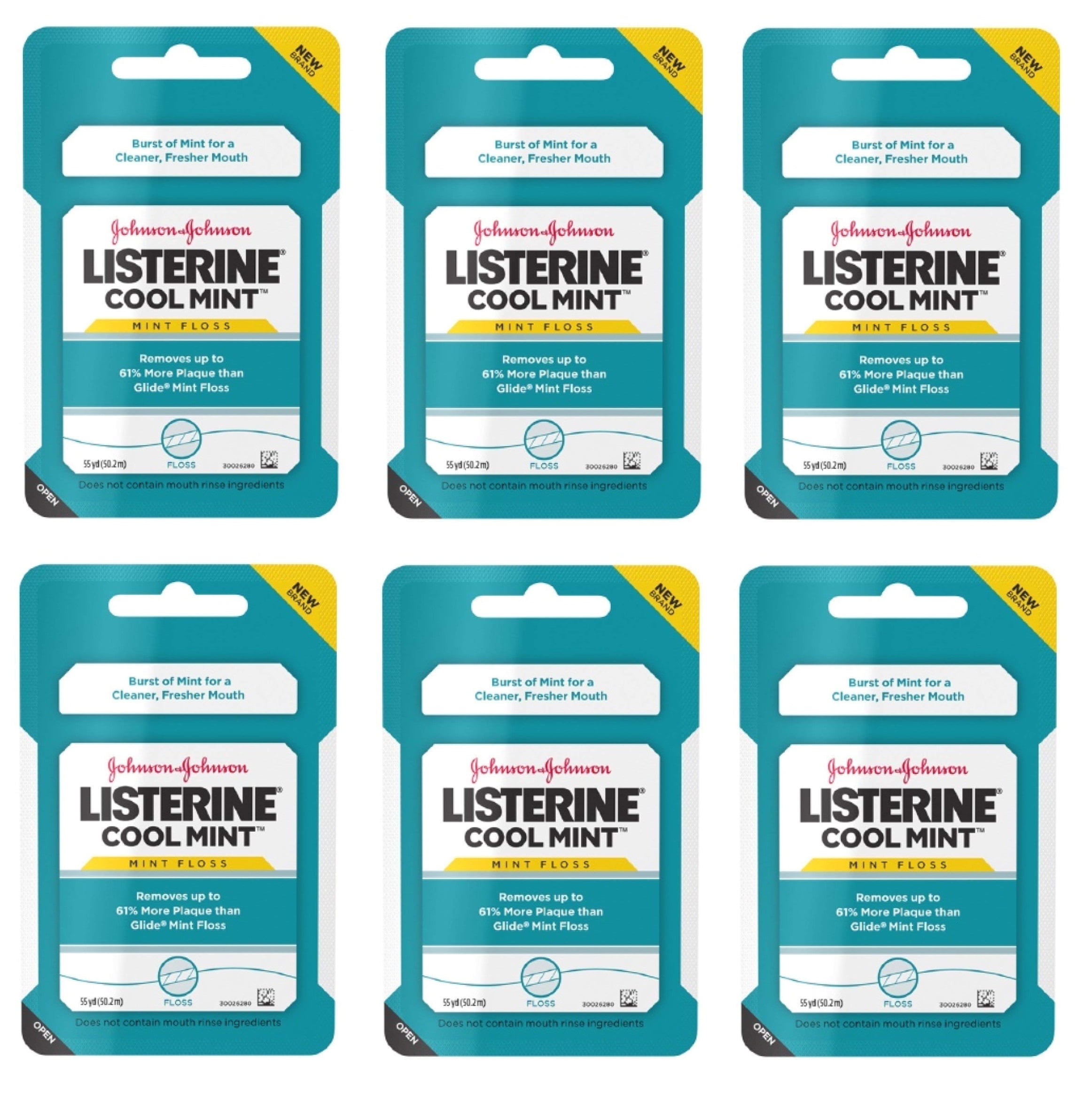 Listerine Cool Mint Dental Floss by Johnson and Johnson, 55 yd (50.2m) (Pack of 6)