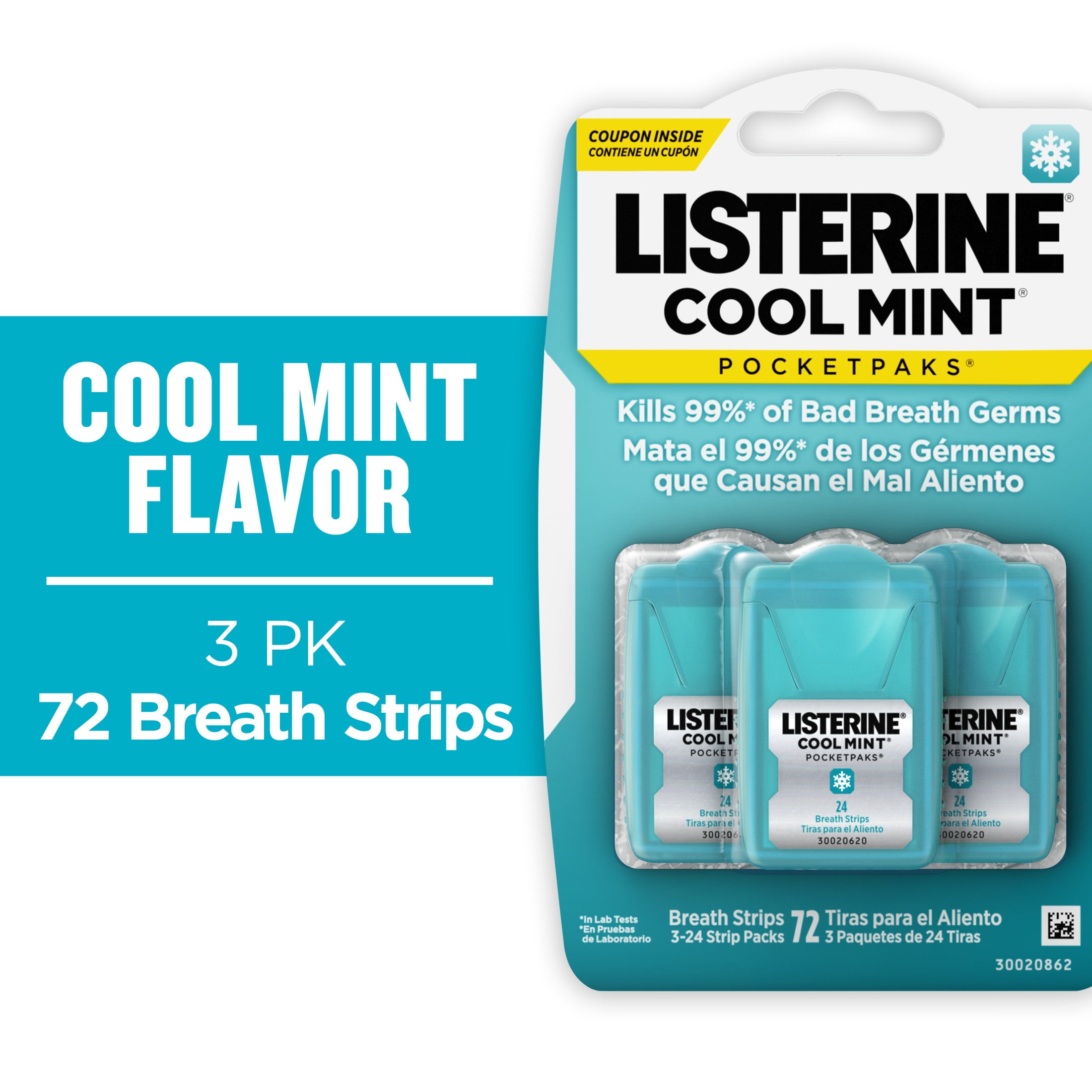 Listerine Cool Mint PocketPaks Oral Care Breath Strips, Breath Spray  Alternative, 24Ct, 3 pack