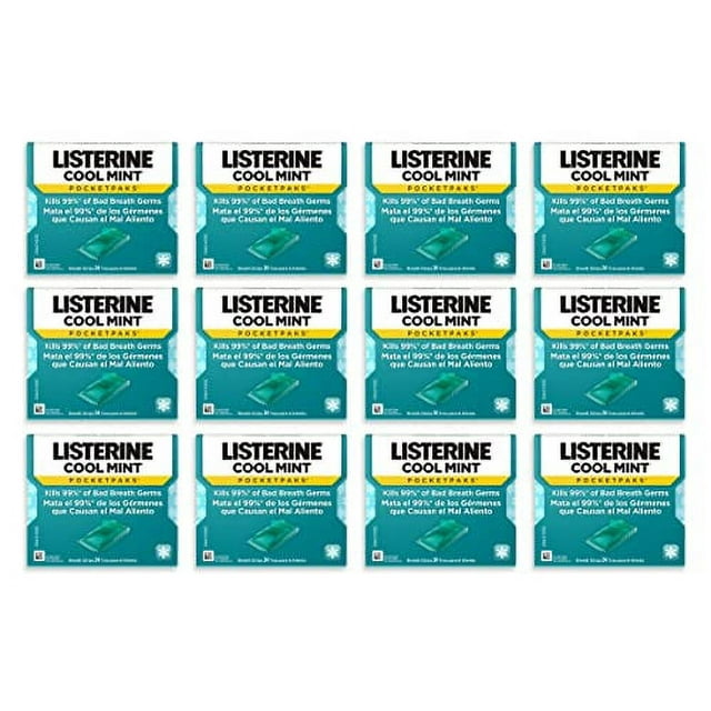 Listerine Cool Mint Pocketpaks Breath Strips, Oral Dissolving Breath Freshener Strips Kill 99% of Germs That Cause Bad Breath, Portable for On-The-Go, Refreshing Mint Flavor, 24-Strip Pack (12 Pack)