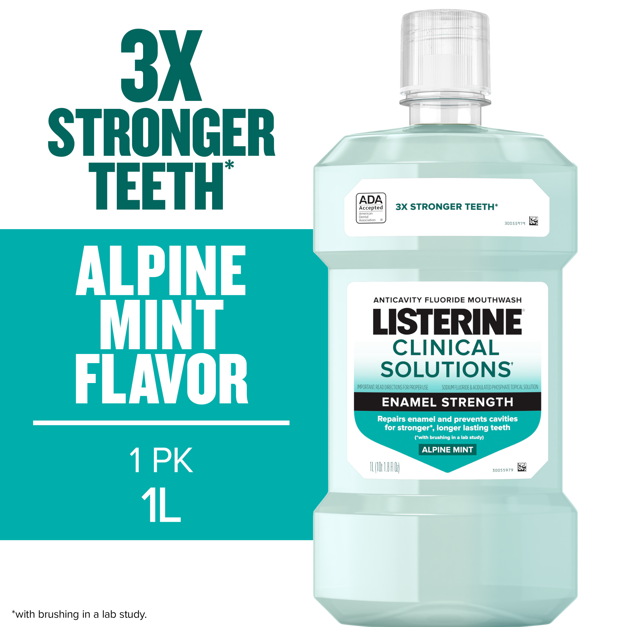 Listerine Strong Teeth Anticavity Fluoride Mouthwash, Mint, 1 L