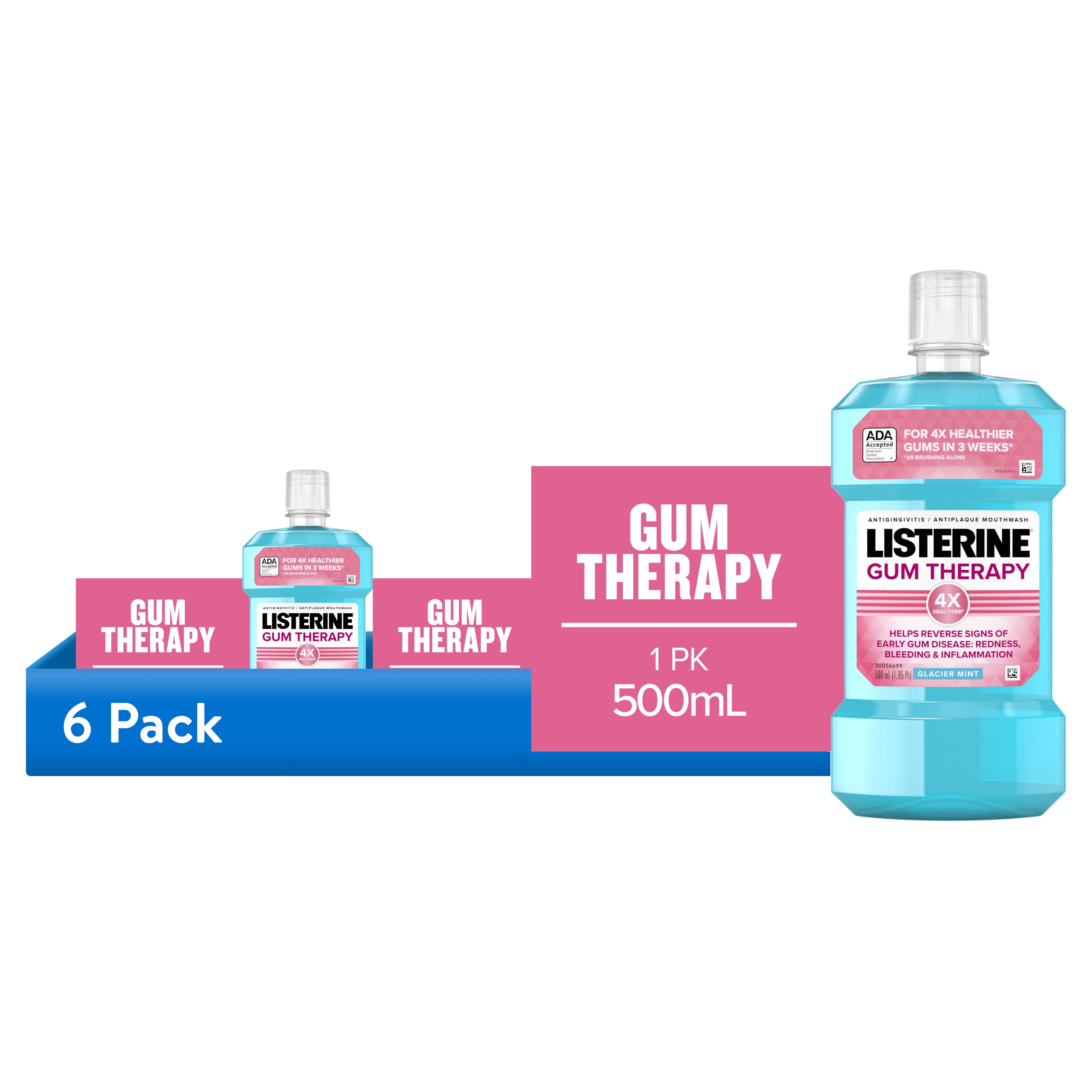 (6 pack) Listerine Gum Therapy Anti-Gingivitis Mouthwash Oral Care, Glacier Mint, 500 mL
