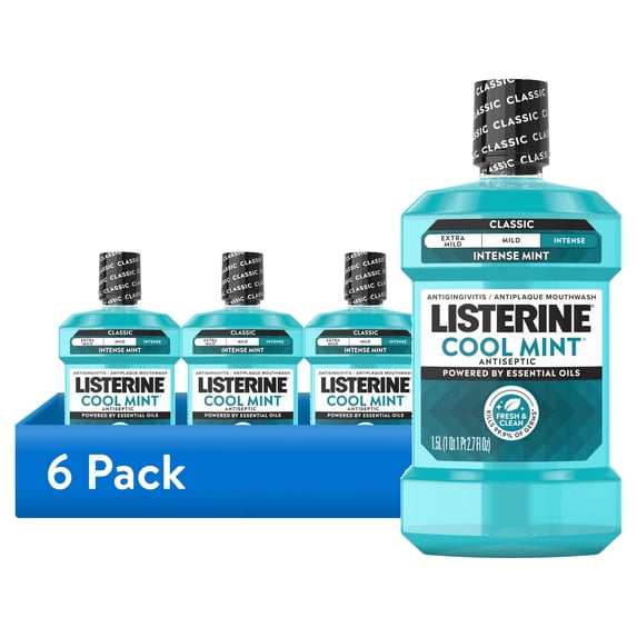 (6 pack) Listerine Cool Mint Intense Antiseptic Mouthwash, For Bad Breath & Plaque Oral Care, 1.5 L