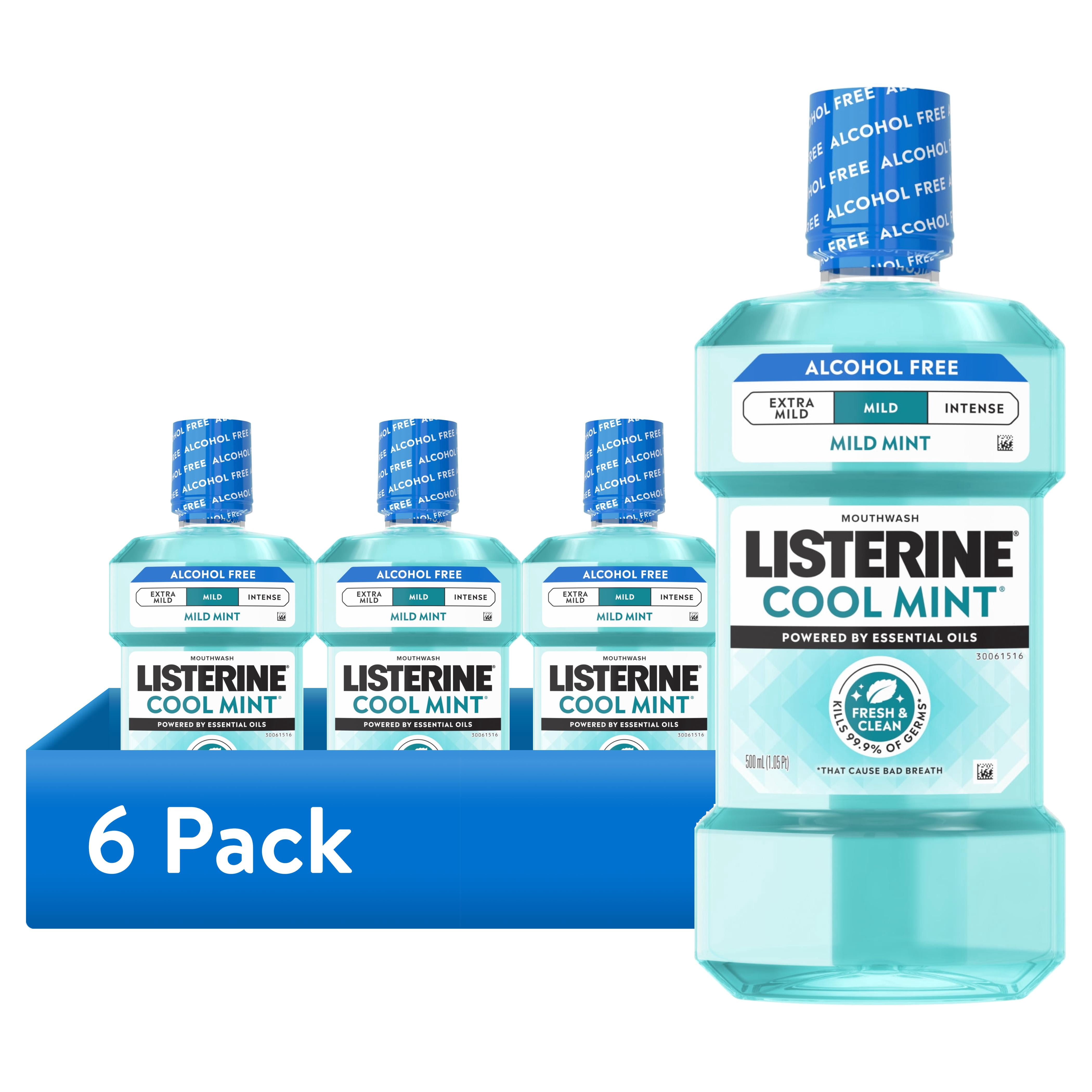 (6 pack) Listerine Cool Mint Alcohol Free Mild Oral Care Mouthwash for Bad Breath, Cool Mint Mild, 500 mL