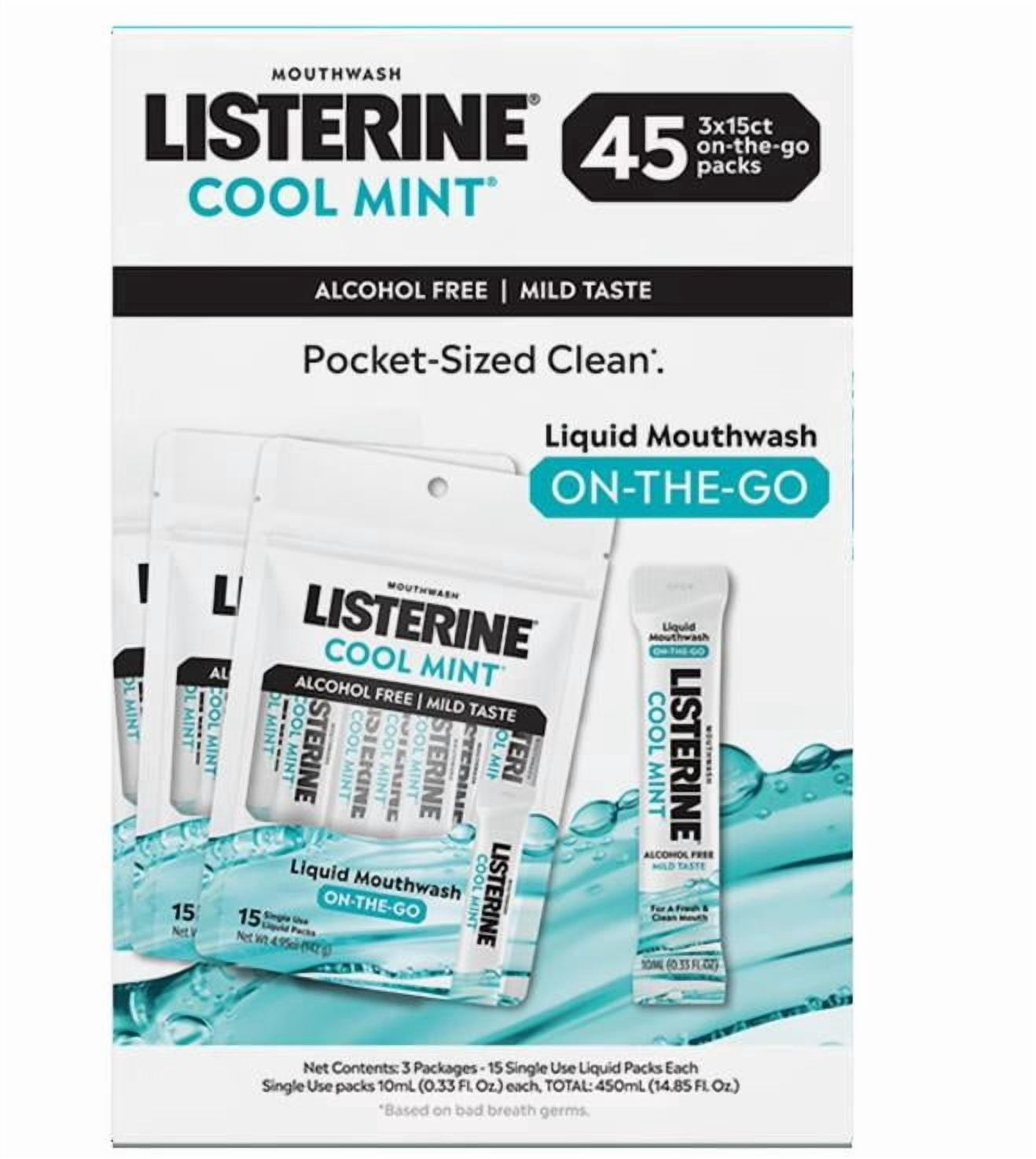 Listerine On-The-Go Cool Mint Mouthwash Sachets, Alcohol Free, 45 ct.
