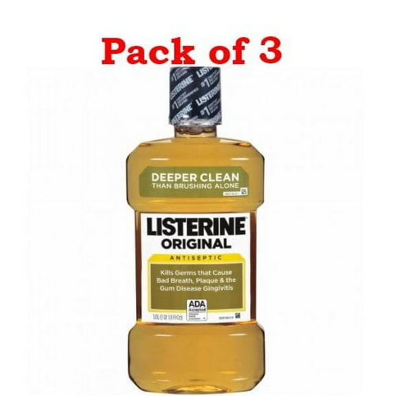 Listerine Original Antiseptic Fresher & Cleaner Mouthwash Brushing, 3-Pack