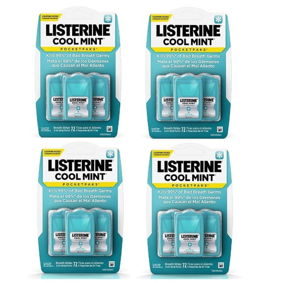 Listerine Cool Mint Pocketpaks Breath Strips, Oral Dissolving Breath Freshener Strips Kill 99% of Germs that Cause Bad Breath, Portable for On-the-Go, Refreshing Mint Flavor, 24-Strip Pack (12 Pack)