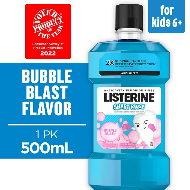 Listerine Smart Rinse Kids Anticavity Alcohol Free Mouthwash, Bubble Blast, 500 mL