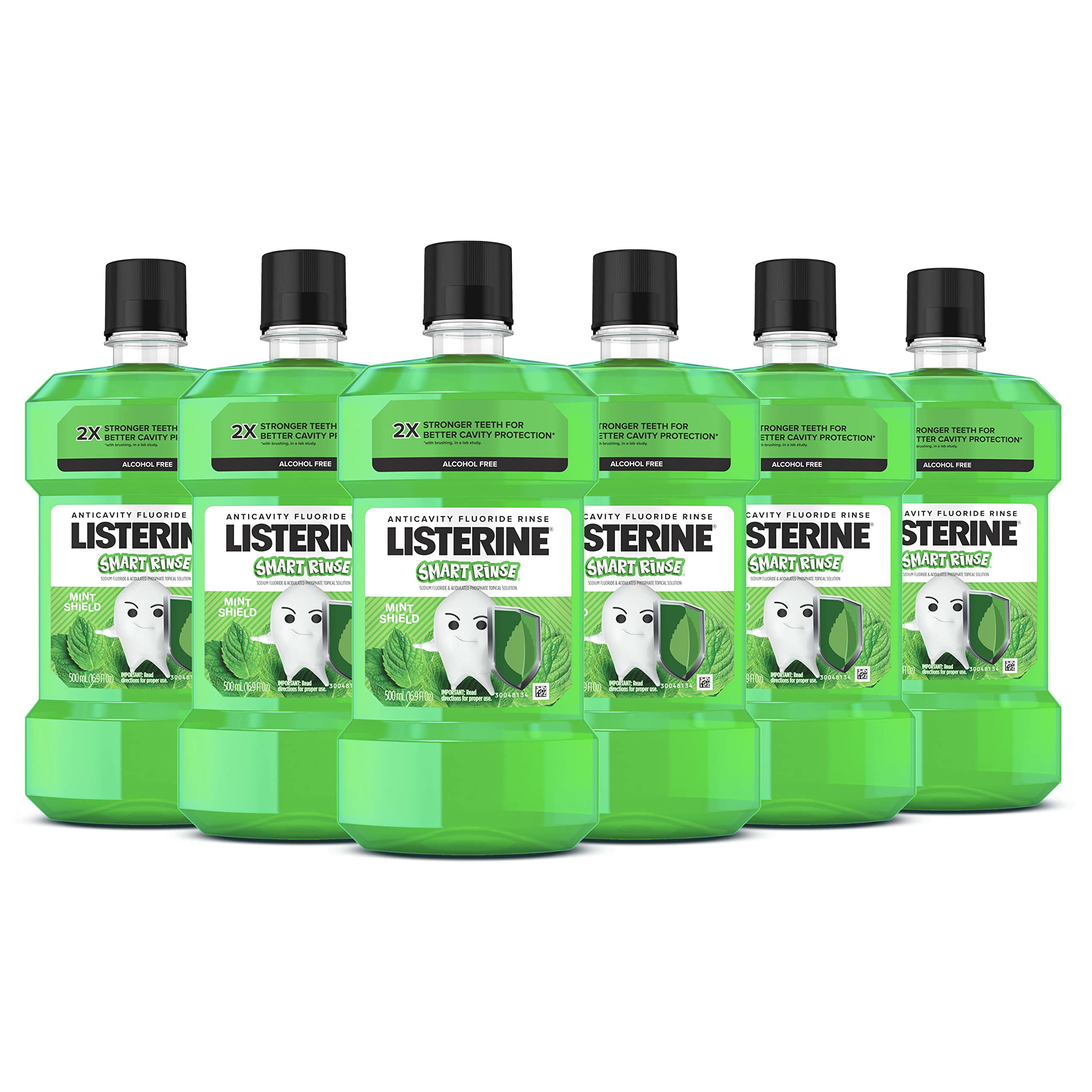 Listerine Smart Rinse Kids Mouthwash, ADA Accepted, Alcohol-Free Anticavity Sodium Fluoride Mouthwash, Oral Rinse for Dental Cavity Protection, Mint Shield Flavor for Children's Oral Care, 500 mL