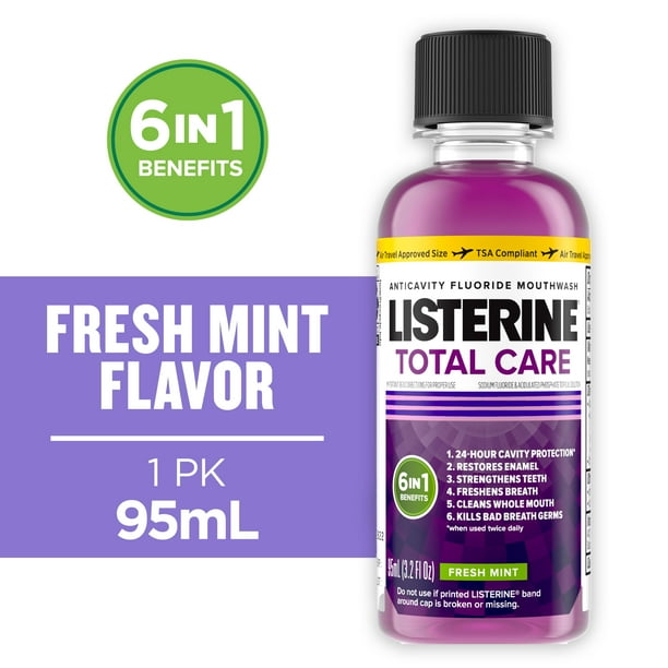 Listerine Total Care Anticavity Fluoride Mouthwash, Fresh Mint, 95 mL
