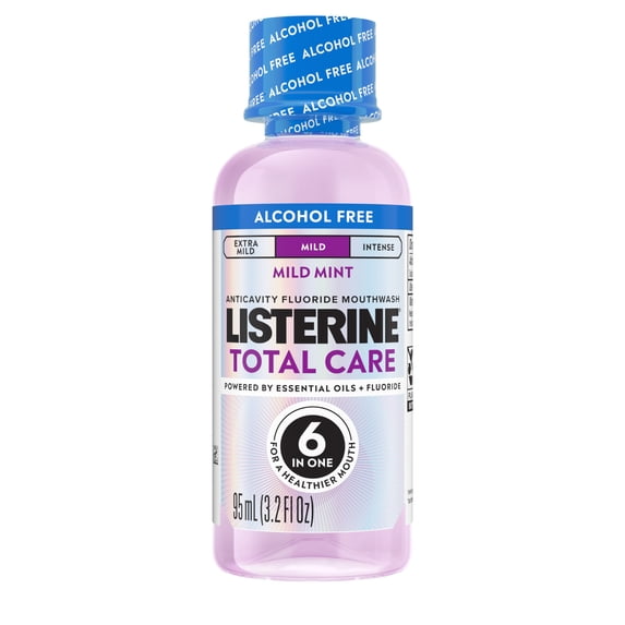 Listerine Total Care Alcohol-Free Mild Mouthwash/Mouth Rinse, Mild Mint, 95 mL