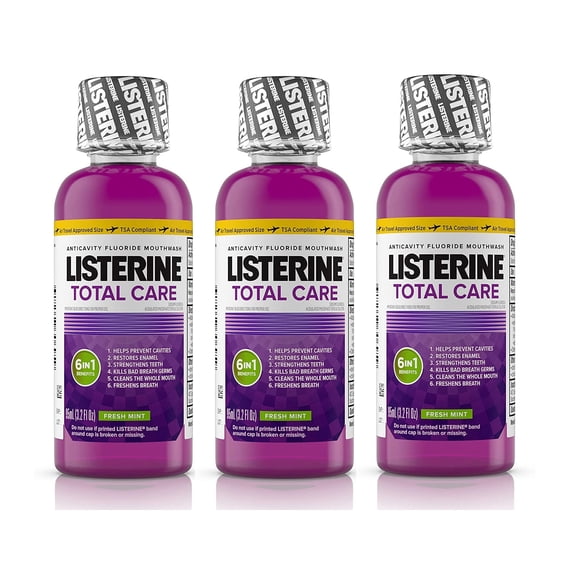 Listerine Total Care Anticavity Mouthwash, Fresh Mint 3.2 oz (Pack of 3)