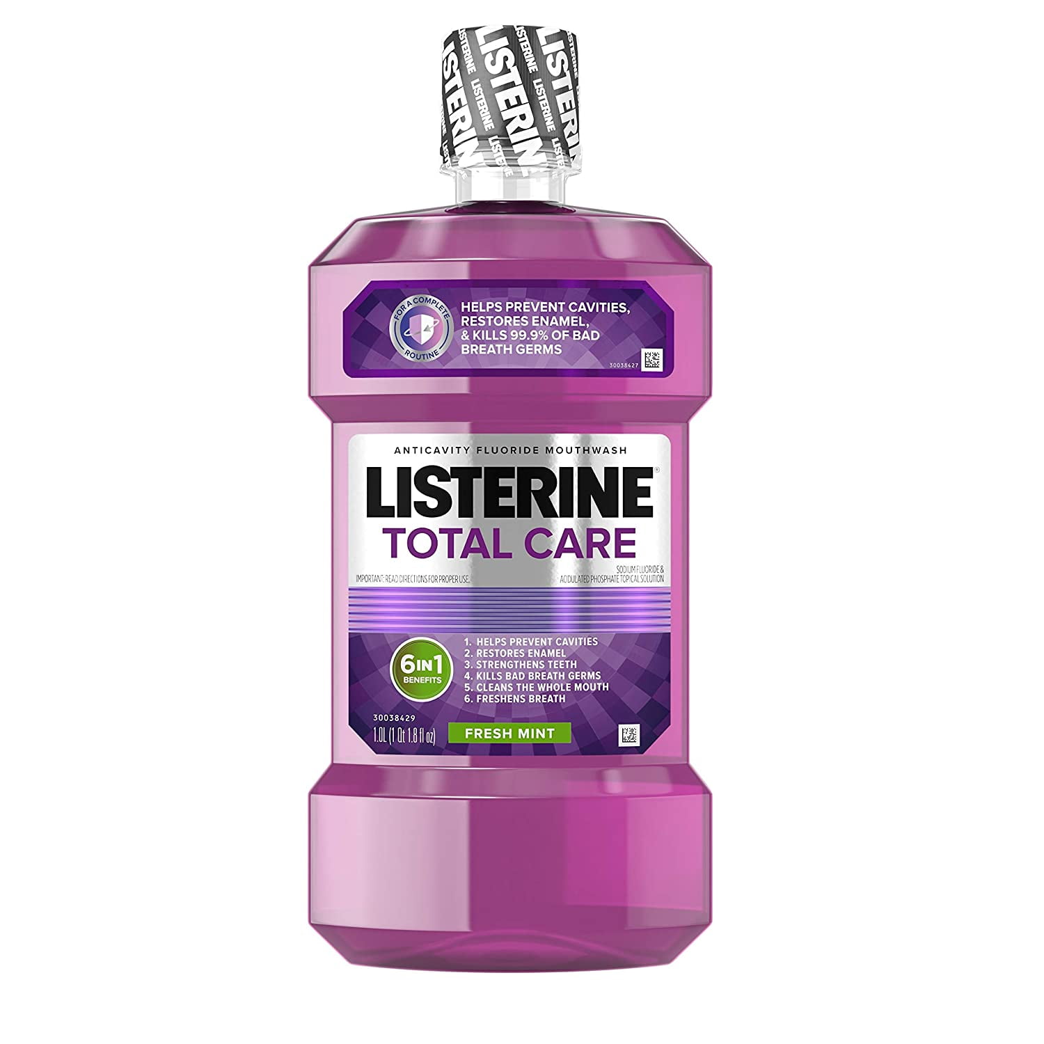 Listerine Total Care Cavity Protection Mouthwash, Fresh Mint, 1 L, 4-Pack