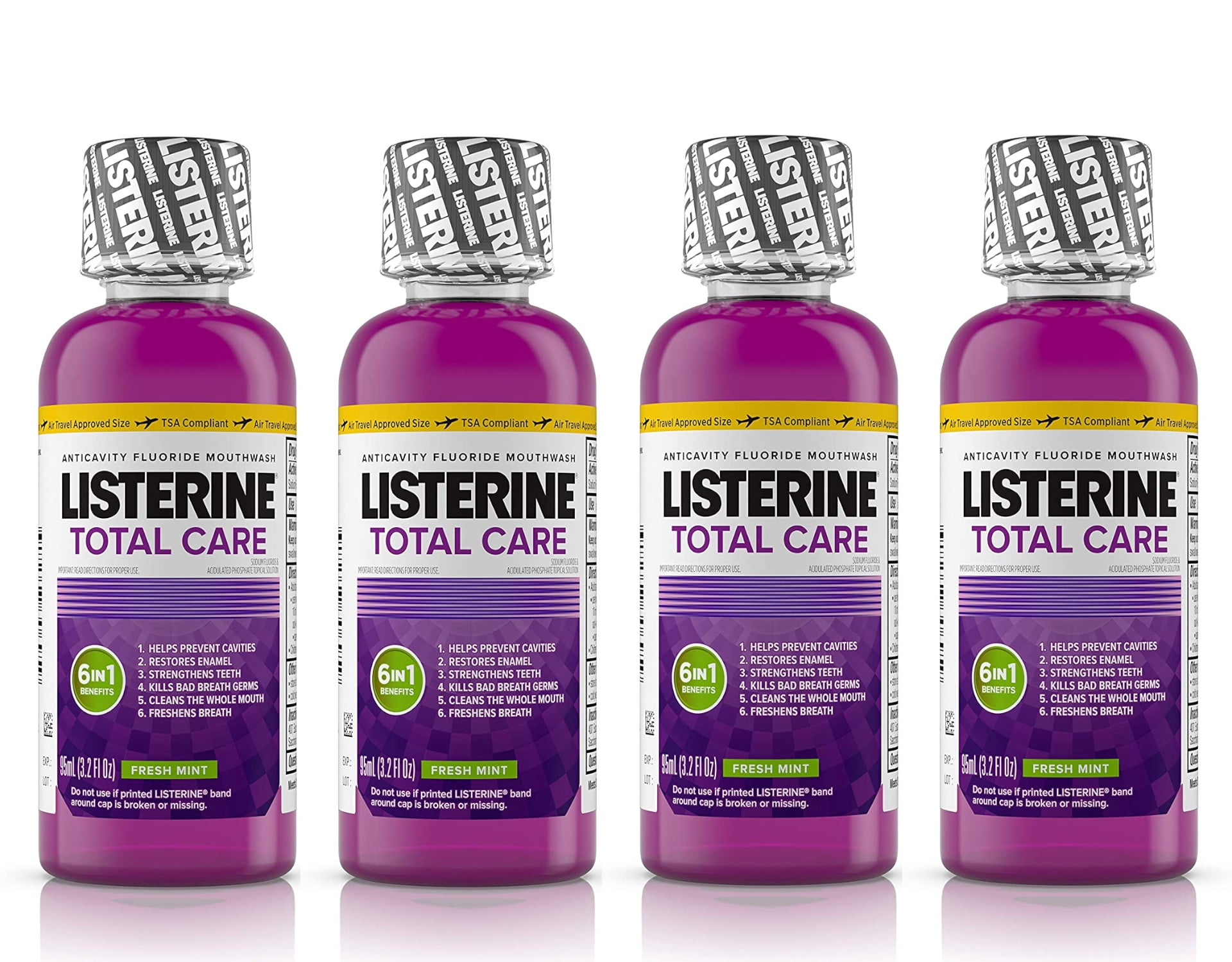 Listerine Total Care Fresh Mint Anticavity Flouride Mouthwash, 3.2 Fl. Oz. - Pack of 4