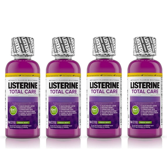Listerine Total Care Fresh Mint Anticavity Flouride Mouthwash, 3.2 Fl. Oz. - Pack of 4