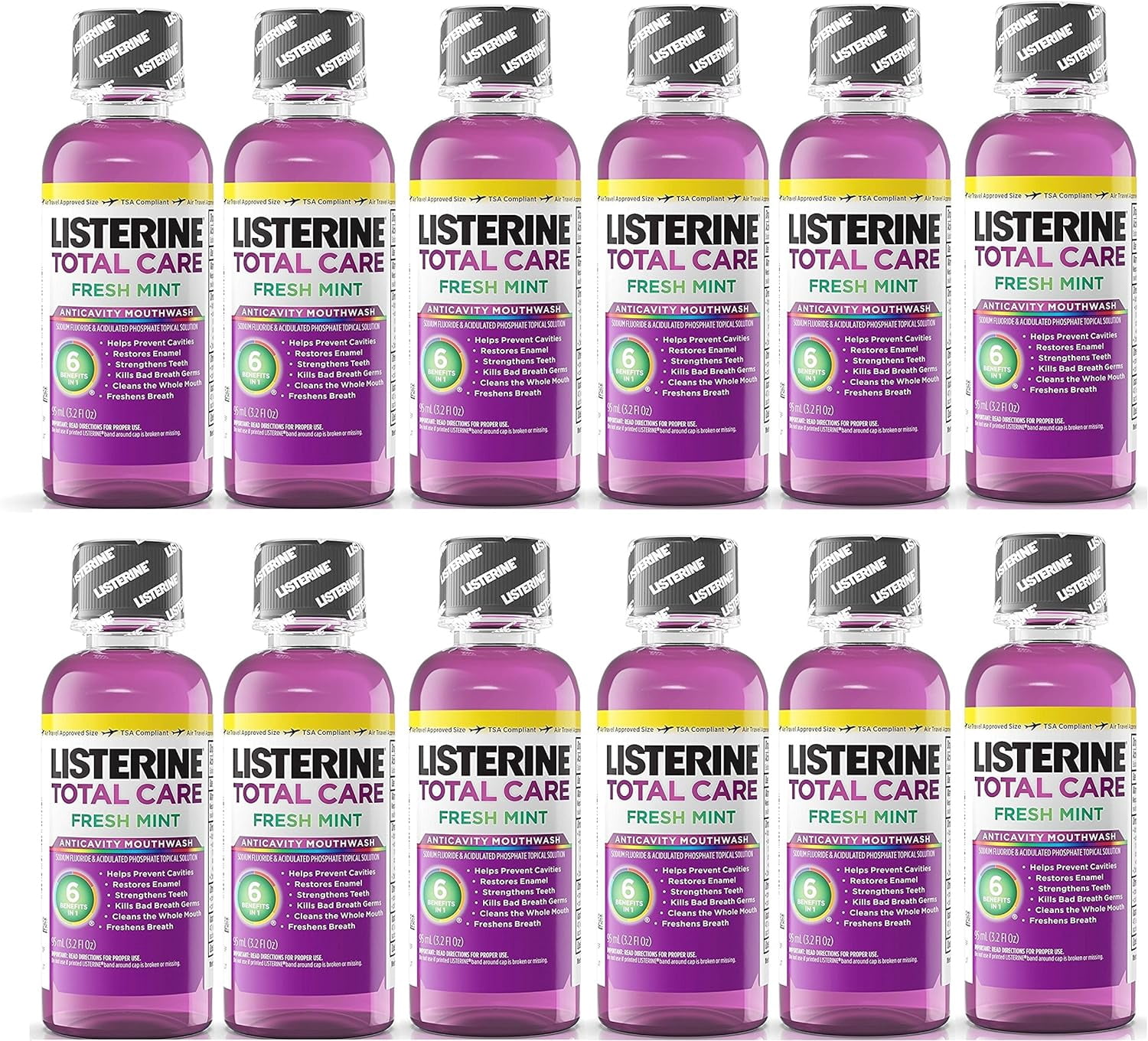 Listerine Total Care Fresh Mint Antiseptic Mouthwash, Travel Size 3.2
