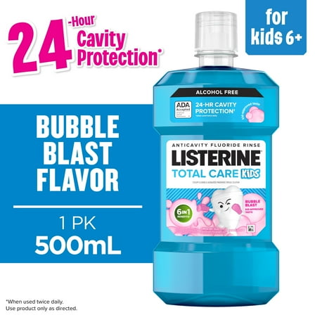 Listerine Total Care Kids Anticavity Alcohol-Free Mouthwash, Bubble Blast, 500 mL