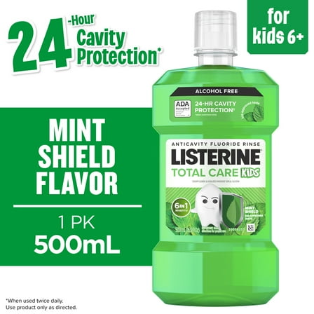 Listerine Total Care Kids Anticavity Alcohol-Free Mouthwash, Mint Shield, 500 mL