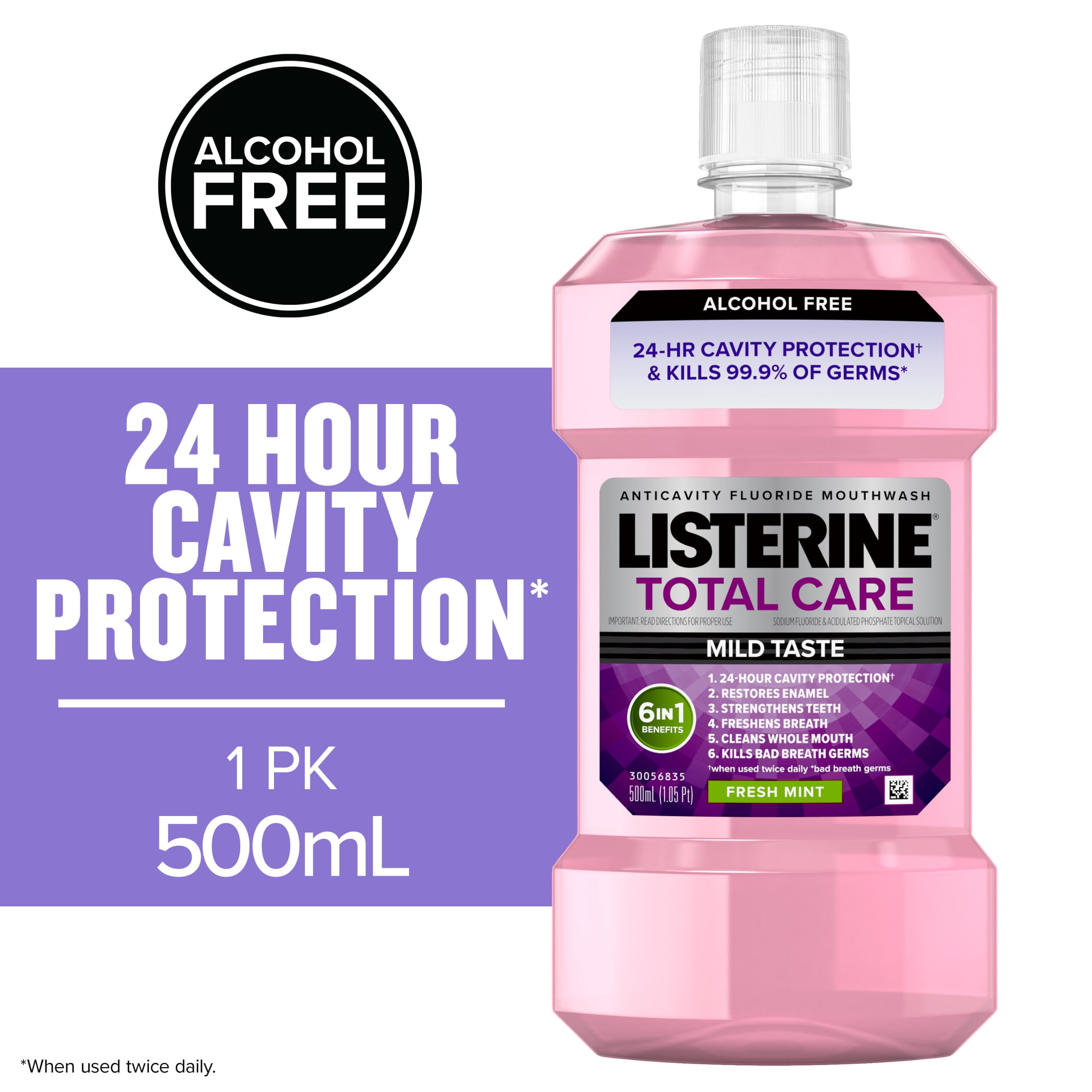 Listerine Total Care Alcohol-Free Mouthwash, Fresh Mint, 500 mL
