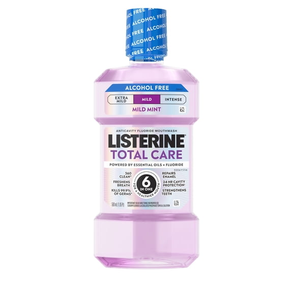 Listerine Total Care Alcohol-Free Mild Mouthwash/Mouth Rinse, Mild Mint, 500 mL