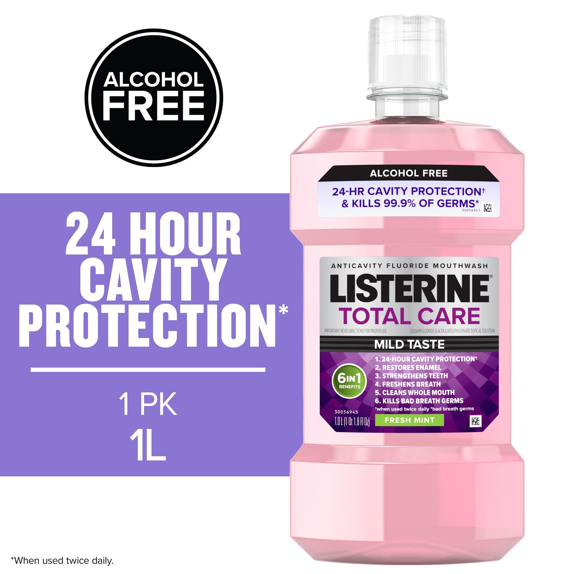 Listerine Total Care Alcohol-Free Mild Mouthwash/Mouth Rinse, Mild Mint, 1 L