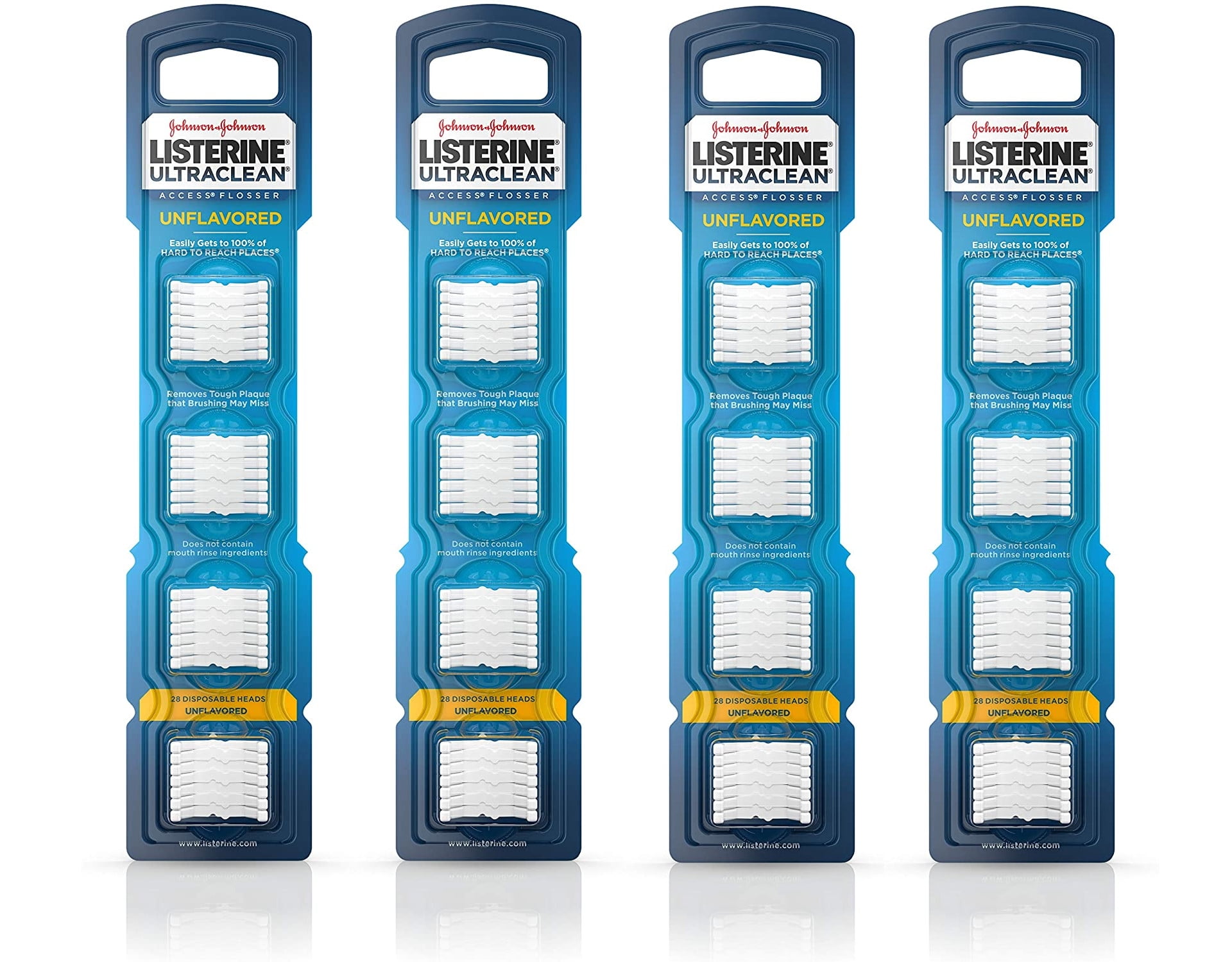 Listerine Ultraclean Access Disposable Snap-On Flosser Refill Heads For Proper Oral Care, Unflavored 28 ea (Pack of 4)