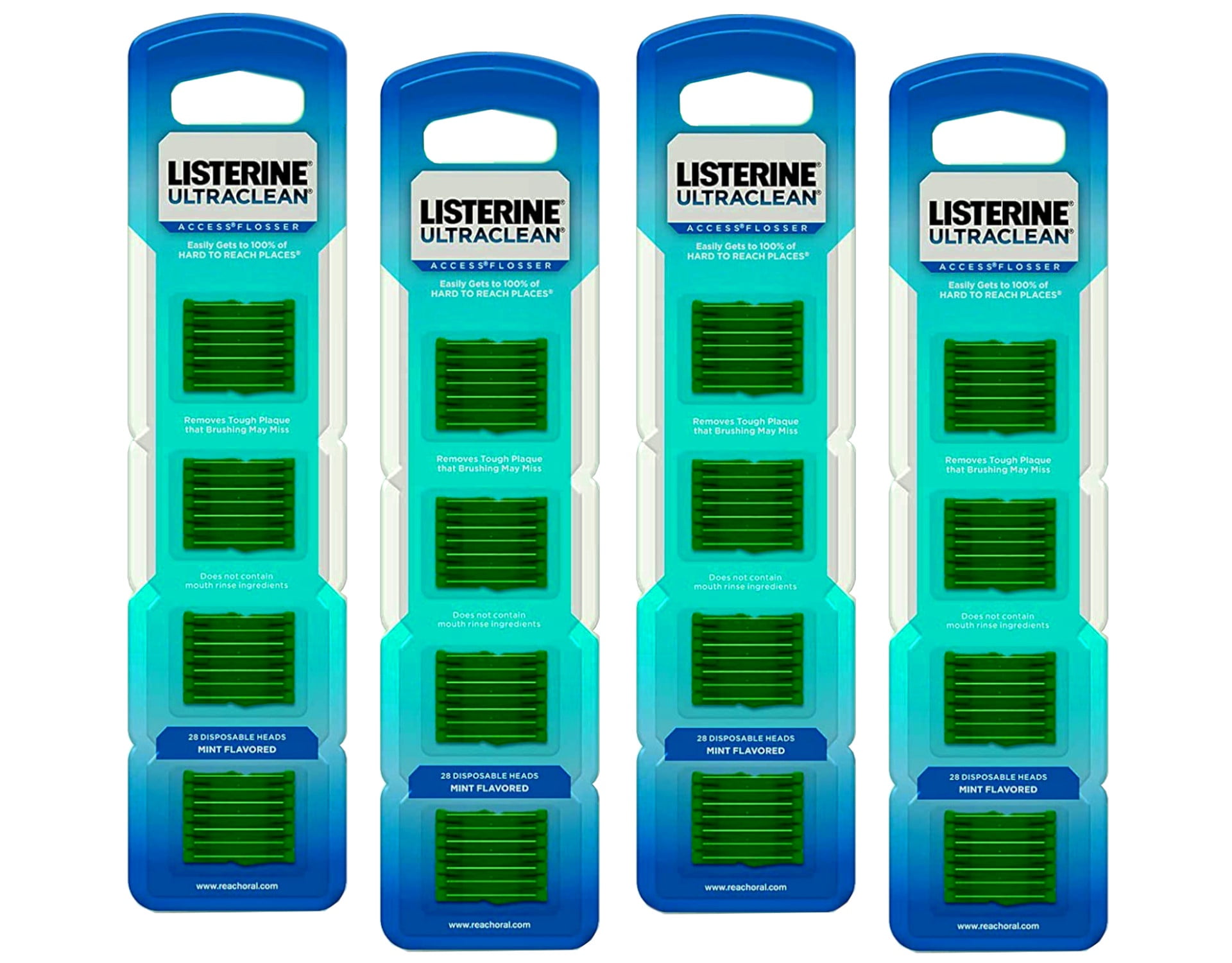 Listerine Ultraclean Access Flossers .. Disposable Heads Fresh Mint .. Crystals 28 Each (Pack .. of 4)