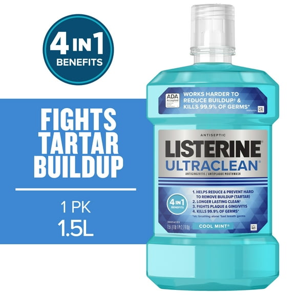 Listerine Ultraclean Antiseptic Gingivitis Mouthwash Oral Care, Cool Mint, 1.5 L