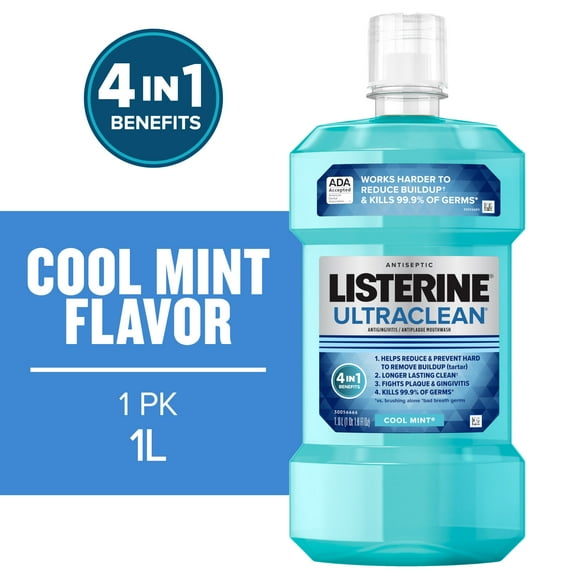 Listerine Ultraclean Antiseptic Mouthwash, Oral Care for Gingivitis, Cool Mint, 1 L