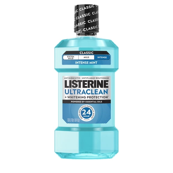 Listerine Ultraclean Intense Antiseptic Mouthwash + Whitening Protection, Intense Mint, 1L