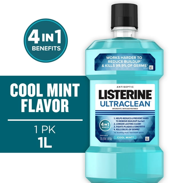 Listerine Ultraclean Antiseptic Mouthwash, Oral Care for Gingivitis, Cool Mint, 1 L