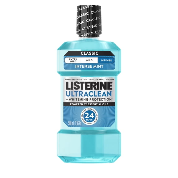 Listerine Ultraclean Intense Antiseptic Mouthwash + Whitening Protection*, Intense Mint, 500 mL
