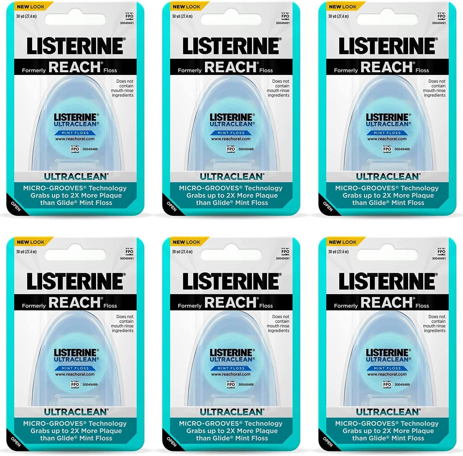 Listerine Ultraclean Dental Floss, Oral Care, Mint-Flavored, 30 Yards (pack of 6)
