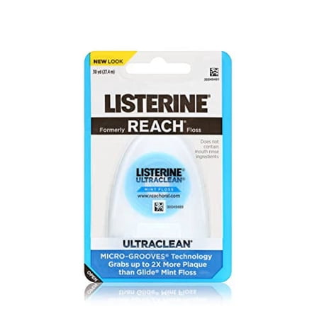 Listerine Ultraclean Waxed Dental Floss, Shred-Resistant, & Textured Floss for Oral Care, Mint-Flavored, 30 yds