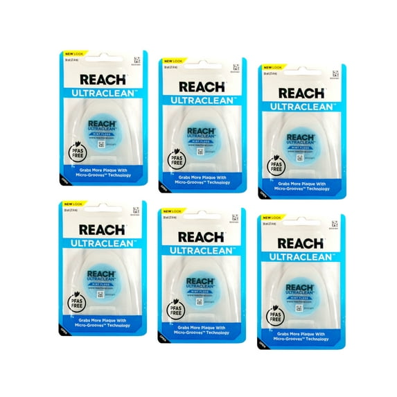 REACH Ultraclean Waxed Mint Dental Floss Bundle | Effective Plaque Removal, Teeth & Gum Protection | Shred-Resistant for Thoroughly Clean in Tight Area | 30 Yards, 6 Pack