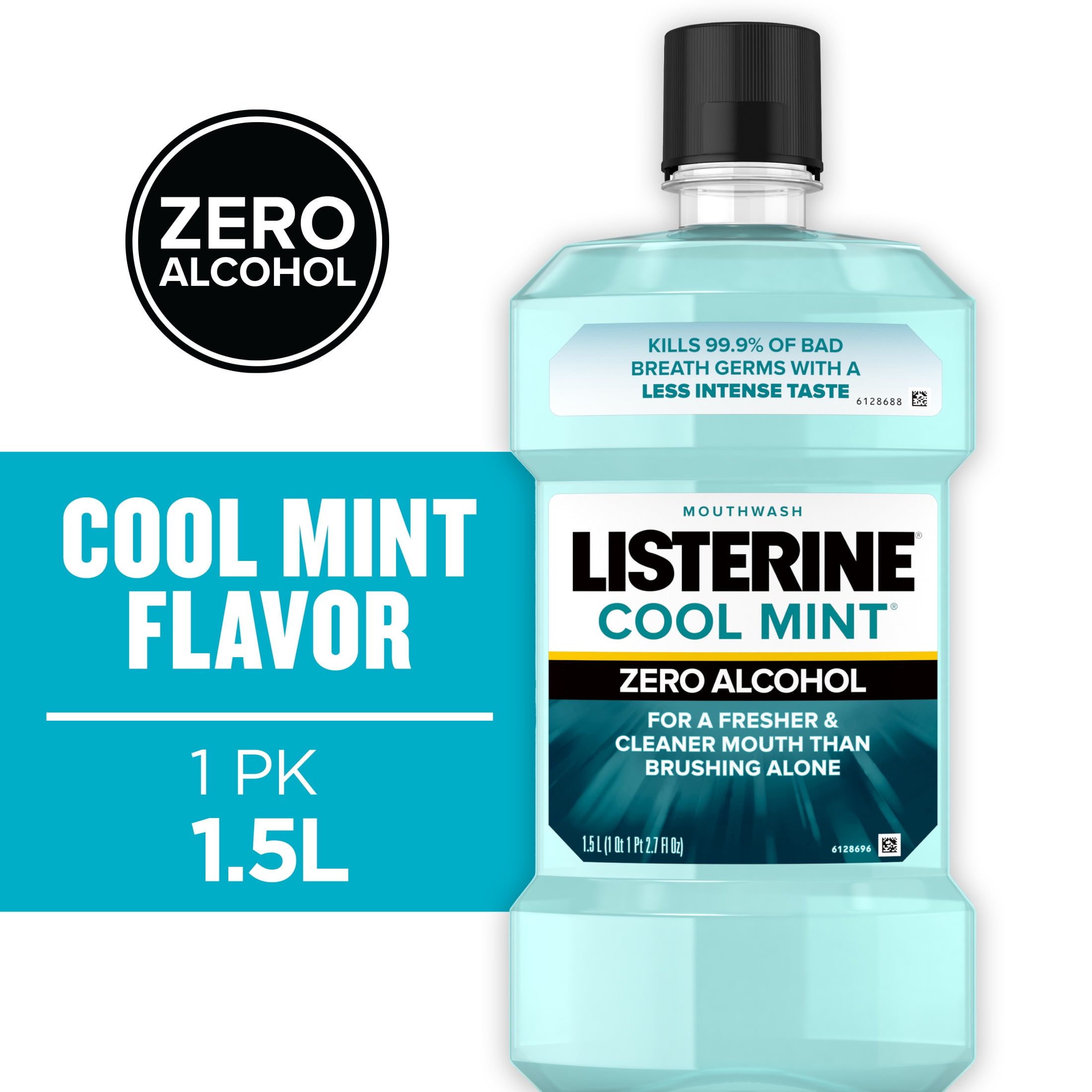 Listerine Cool Mint Alcohol Free Mild Oral Care Mouthwash for Bad Breath, Cool Mint Mild, 1.5 L