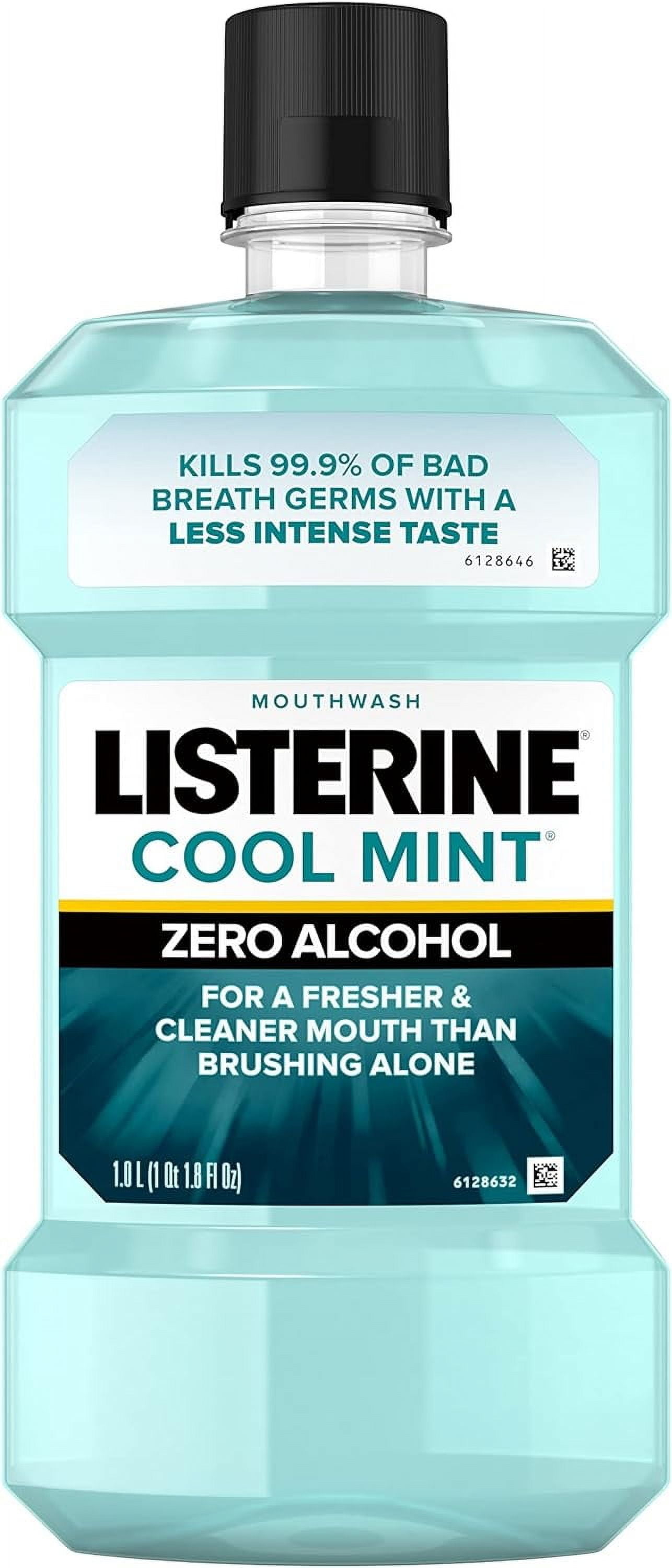 Listerine Zero Alcohol Mouthwash, Alcohol-Free Oral Rinse to Kill 99% of Germs That Cause Bad Breath for Fresh Breath & Clean Mouth, Less Intense Taste, Cool Mint Flavor, 1 L